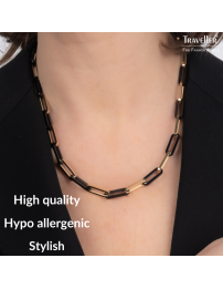 Traveller Necklace - Bicolour - Gold & Black - Links - Stainless Steel - Gold Plated - 47 cm - 181266