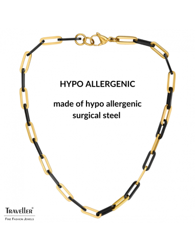 Traveller Necklace - Bicolour - Gold & Black - Links - Stainless Steel - Gold Plated - 47 cm - 181266