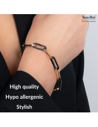 Traveller Bracelet - Bicolour - Gold & Black - Links - Stainless Steel - Gold Plated - 21 cm - 181267