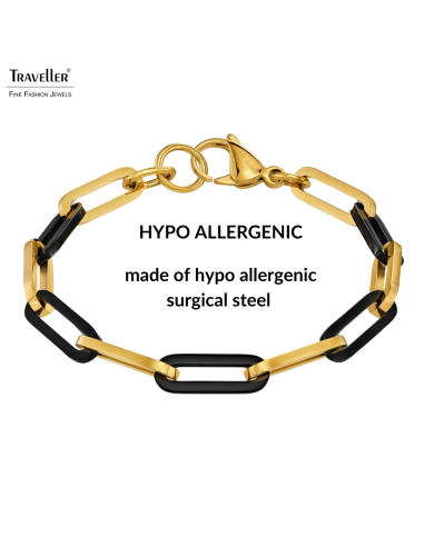 Traveller Bracelet - Bicolour - Gold & Black - Links - Stainless Steel - Gold Plated - 21 cm - 181267