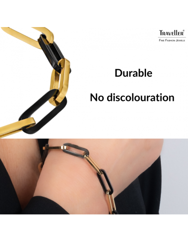 Traveller Bracelet - Bicolour - Gold & Black - Links - Stainless Steel - Gold Plated - 21 cm - 181267