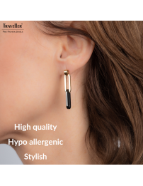 Traveller Earrings - Pendants - Bicolor - Gold & Black - Links - Stainless Steel - Gold Plated - 40 mm - 181268