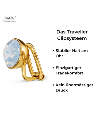 Traveller Ohrclips - 22kt Vergoldet - Kristall - Opal Weiß - Rund - Ø 9mm - 157662
