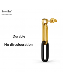 Traveller Earrings - Pendants - Bicolor - Gold & Black - Links - Stainless Steel - Gold Plated - 40 mm - 181268