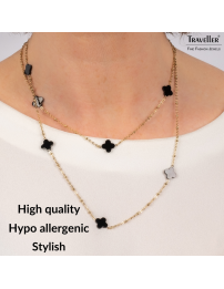 Traveller Necklace - Gold - Plus / Flower - 1 x 1 cm - Black - Stainless Steel - 90 cm - Vergoldet - 181269
