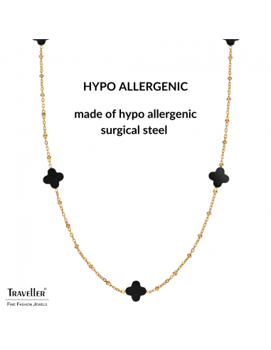 Traveller Necklace - Gold - Plus / Flower - 1 x 1 cm - Black - Stainless Steel - 90 cm - Vergoldet - 181269