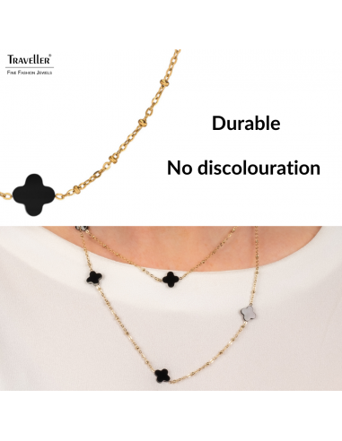 Traveller Necklace - Gold - Plus / Flower - 1 x 1 cm - Black - Stainless Steel - 90 cm - Vergoldet - 181269