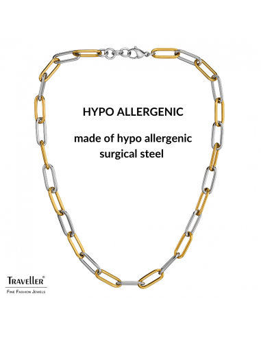 Traveller Necklace - Bicolour - Gold & Silver - Links - Stainless Steel - Gold Plated - 46 cm - 181272