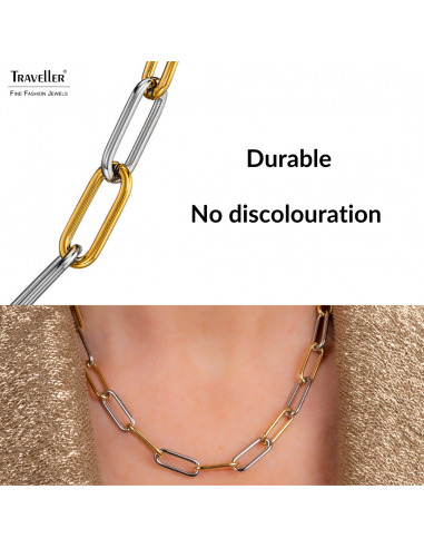 Traveller Necklace - Bicolour - Gold & Silver - Links - Stainless Steel - Gold Plated - 46 cm - 181272