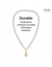 Traveller Pearl Necklace with Pendant - Pearls - 8 mm - White - Crystal - 12 mm - Heart - 45 cm - 22ct Gold Plated - 114312  