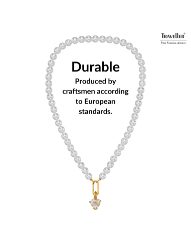Traveller Pearl Necklace with Pendant - Pearls - 8 mm - White - Crystal - 12 mm - Heart - 45 cm - 22ct Gold Plated - 114312  