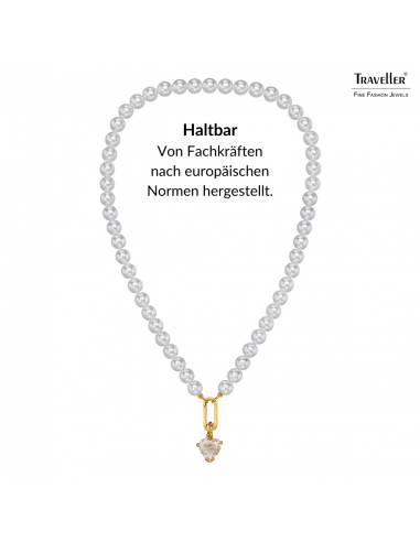 Traveller Perl-Collier mit Anhänger - Perlen - 8 mm - Weiss - Kristall - 12 mm - Herz - 45 cm - 22ct Vergoldet - 114312  