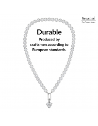 Traveller Pearl Necklace with Pendant - Pearls - 8mm - White - Crystal - 12 mm - Heart - 45cm - Platinum Plated - 114314