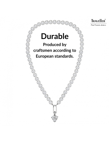 Traveller Pearl Necklace with Pendant - Pearls - 8mm - White - Crystal - 12 mm - Heart - 45cm - Platinum Plated - 114314