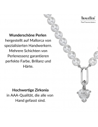 Traveller Perl-Collier mit Anhänger - Perlen - 8 mm - Weiss - Kristall - 12 mm - Herz - 45 cm - Platiniert - 114314