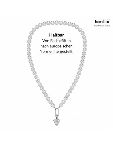 Traveller Perl-Collier mit Anhänger - Perlen - 8 mm - Weiss - Kristall - 12 mm - Herz - 45 cm - Platiniert - 114314