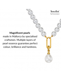 Traveller Pearl Necklace with Pendant - Pearls - 8 mm - White - Pearl - 12x14 mm - Oval - 45 cm - 22ct Gold Plated - 114316 