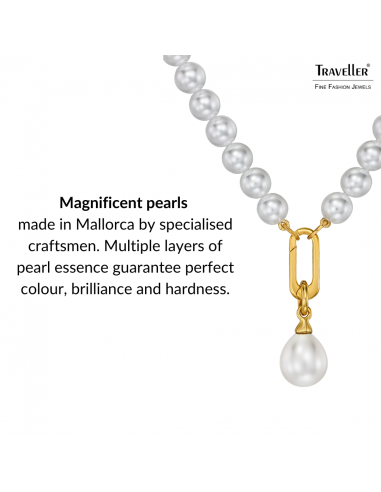 Traveller Pearl Necklace with Pendant - Pearls - 8 mm - White - Pearl - 12x14 mm - Oval - 45 cm - 22ct Gold Plated - 114316 