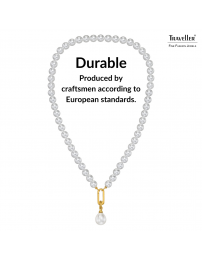 Traveller Pearl Necklace with Pendant - Pearls - 8 mm - White - Pearl - 12x14 mm - Oval - 45 cm - 22ct Gold Plated - 114316 