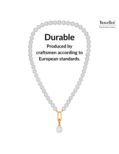 Traveller Pearl Necklace with Pendant - Pearls - 8 mm - White - Pearl - 12x14 mm - Oval - 45 cm - 22ct Gold Plated - 114316 