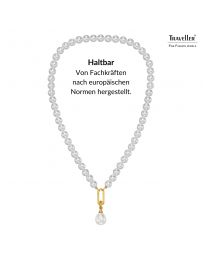 Traveller Perlenkette mit Anhänger - Perlen - 8 mm - Weiß - Perle - 12x14 mm - Oval - 45 cm - 22ct Vergoldet - 114316 