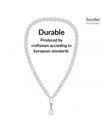 Traveller Pearl Necklace with Pendant - Pearls - 8 mm - White - Pearl - 12x14 mm - Oval - 45 cm - Platinum Plated - 114318