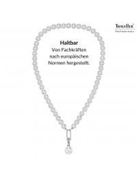 Traveller Perlenkette mit Anhänger - Perlen - 8 mm - Weiß - Perle - 12x14 mm - Oval - 45 cm - Platiniert - 114318