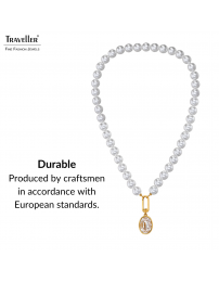 Traveller Pearl Necklace with Pendant - Pearls - 10 mm - White - Crystal - Oval - 45 cm - 22ct Gold Plated - 114320