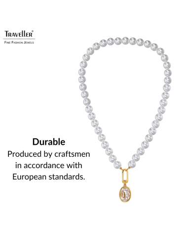 Traveller Pearl Necklace with Pendant - Pearls - 10 mm - White - Crystal - Oval - 45 cm - 22ct Gold Plated - 114320