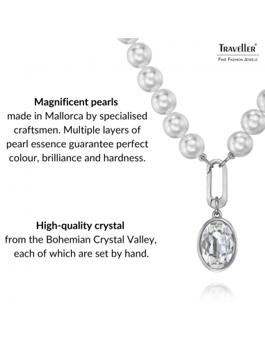 Traveller Pearl Necklace with Pendant - Pearls - 10 mm - White - Crystal - Oval - 45 cm - Platinum Plated - 114322