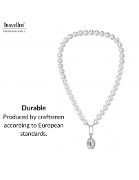 Traveller Pearl Necklace with Pendant - Pearls - 10 mm - White - Crystal - Oval - 45 cm - Platinum Plated - 114322