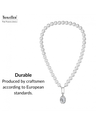 Traveller Pearl Necklace with Pendant - Pearls - 10 mm - White - Crystal - Oval - 45 cm - Platinum Plated - 114322