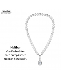 Traveller Perl-Collier mit Anhänger - Perlen - 10 mm - Weiss - Kristall - Oval - 45 cm - Platiniert - 114322