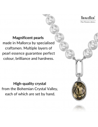 Traveller Pearl Necklace with Pendant - Pearls - 10mm - White - Crystal - Grey/Black - Oval - 45cm - Plated - 114324