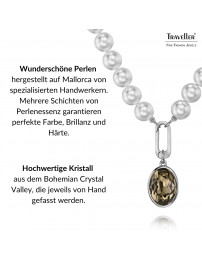 Traveller Perlenkette mit Anhänger - Perlen - 10mm - Weiß - Kristall - Grau/Schwarz - Oval - 45cm - Platiniert - 114324