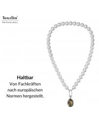 Traveller Perlenkette mit Anhänger - Perlen - 10mm - Weiß - Kristall - Grau/Schwarz - Oval - 45cm - Platiniert - 114324