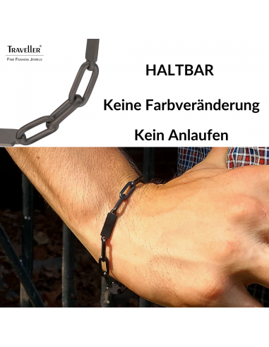 Traveller Armband - Herren - Edelstahl - Schwarz - Matt - Glieder - Geöffnet und Geschlossen - 22 cm - 181245