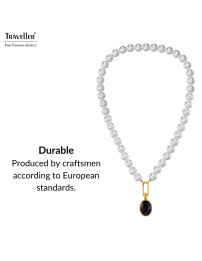 Traveller Pearl Necklace with Pendant - Pearls - 10mm - White - Crystal - Dark Blue - Oval - 45cm - Gold Plated - 114326