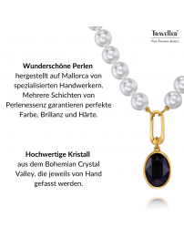 Traveller Perlenkette mit Anhänger - Perlen - 10mm - Weiß - Kristall - Dunkelblau- Oval - 45cm - Vergoldet - 114326