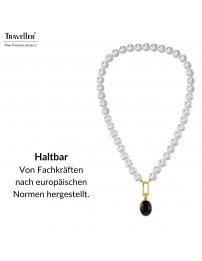 Traveller Perlenkette mit Anhänger - Perlen - 10mm - Weiß - Kristall - Dunkelblau- Oval - 45cm - Vergoldet - 114326