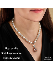 Traveller Pearl Necklace with Pendant - Pearls - 10mm - White - Crystal - Pink - Oval - 45cm - Plated - 114328