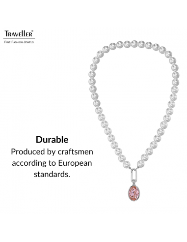 Traveller Pearl Necklace with Pendant - Pearls - 10mm - White - Crystal - Pink - Oval - 45cm - Plated - 114328