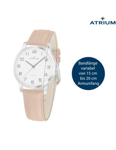 ATRIUM Armbanduhr - Damen - Analog - Silberfarben - Leder Hellbraun - Klare Zifferblatt - 27 mm - A37-17