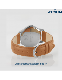ATRIUM Armbanduhr - Damen - Analog - Silberfarben - Leder Hellbraun - Klare Zifferblatt - 27 mm - A37-17