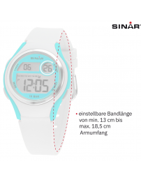 Sinar Uhr - Digital - Weiß/Türkis - 10 Bar wasserdicht - Ø 36 mm - Verstellbares Armband (13-18.5 cm) - XE-64-0