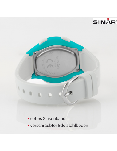 Sinar Uhr - Digital - Weiß/Türkis - 10 Bar wasserdicht - Ø 36 mm - Verstellbares Armband (13-18.5 cm) - XE-64-0