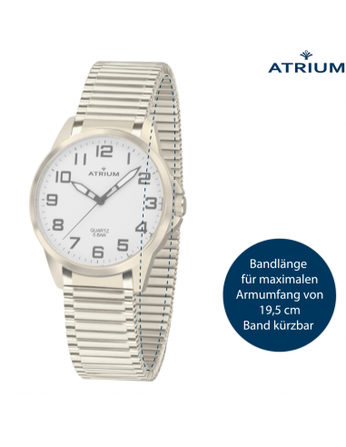 ATRIUM Armbanduhr - Herren - Vergoldet - Zugband aus  Edelstahl (19,5cm) - 5 Bar - Klar - Quartz - A48-60