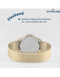 ATRIUM Armbanduhr - Damen - Vergoldet - Zugband aus  Edelstahl (18cm) - 5 Bar - Klar - Quartz - A49-60