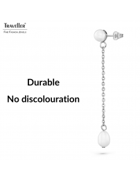 Traveller Drop Earrings - Silver Coloured - Freshwater Pearls - White - 6 and 10x6 mm - Stainless Steel - 181276