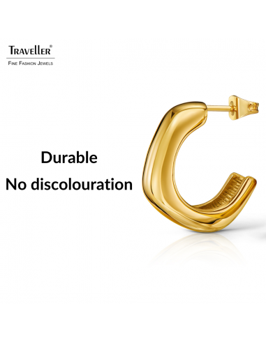 Traveller Earrings - Hoop Earrings - Gold Plated - 2/3 Hoop - Rounded Square - Stainless Steel - 22 x 6 mm - 181283